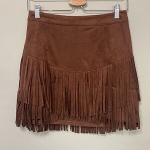 Sincerely Jules Brown Fringe Mini Skirt
